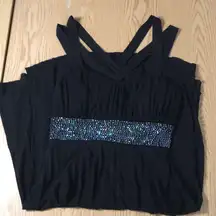 Womens Sequin Hearts Sexy Strappy Light Pad Dress with Rhinestones Black Small