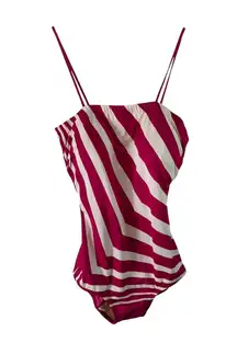Vintage Jacobson's Swimsuit One Piece Striped Magenta White Antron Lycra Size 14
