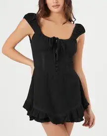 Forever 21 Black Ruffle Lace Paneling Milkmaid Romper