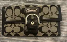 Vintage Coach Black and Tan Wallet with Buckle