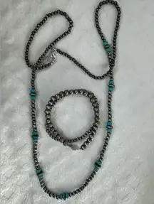 Turquoise and silver necklace and bracelet set:). Western style jewelery