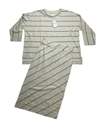 Lou & Grey Nordstrom Barely Beige Striped Long Sleeve Top & Skirt Set Size S New
