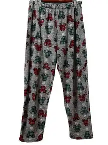 Mickey Mouse Pajama Pants Holiday Plaid Disney Fleece Gray Lounge Size Large