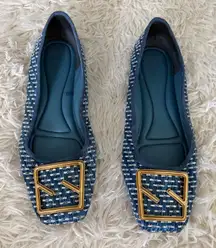 SARTO Blue Woven Square Buckle Ballet Flats Comfort Slip On‎ Shoes Size 8