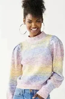 SO Women's Pastel Mock Neck Puffy Sleeve Sweater