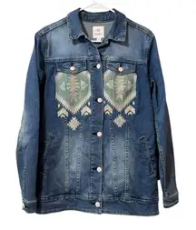 LuLaRoe Jean Jacket Size Small Southwest Aztec Boho Embroidered Blue Denim Hippi