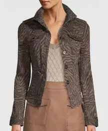 NWT White House Black Market Espresso Zebra Print Denim Jacket Size 0P
