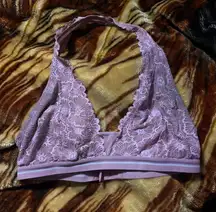 Colsie LG pale pink lace halter cropped bandeau