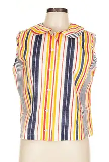 Frances Valentine striped Peter Pan tank blouse button up fall casual $198 XL