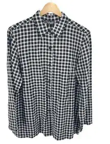 Rafaella Womens Button Down Shirt Check Linen Blend Long Sleeve Black Petite 10P