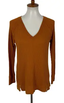 Anthropologie Maeve Thermal Top Small Burnt Orange Cozy Fall Boho Cottagecore