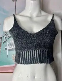 Urban Outfitters Out From Under Black Dark Grey Ribbed Knit V-Neck Crop Top Bralette Size Large