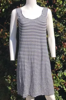 sleeveless navy blue & white striped dress