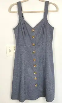 Modcloth Womens M Blue Houndstooth Button Front Jumper Dress Twee Academia