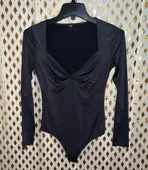 Express body contour body suit in metallic gunmetal￼ twist front size S