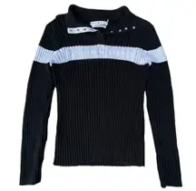 Vintage 90s  Black White Long Sleeve Shirt Sweater