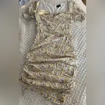 Bardot Floral Ruched Mini Dress | Yellow & Grey