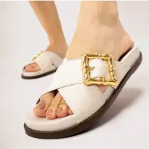 Schutz ENOLA CROSSED SPORTY SANDAL Slides Pearl Size 6.5