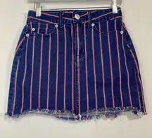 Outfitters Women’s Hi-Rise Mini Denim Skirt Blue & Red Stripe 00