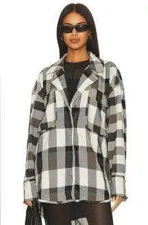 Free People new Izzy Cargo Shirt in Black & Cream  XL Plaid overshirt printed top