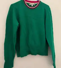 Tommy Hilfiger Teal Sweater with Multicolor Collar