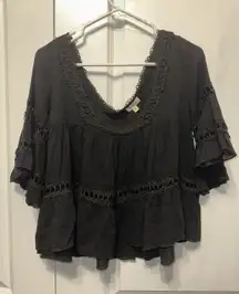 Pol‎ Black Crocheted Women's Top