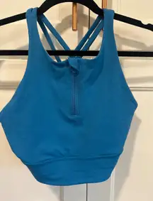 Lululemon Sports Bra Blue Zip Front Criss Cross Straps high energy high neck 8