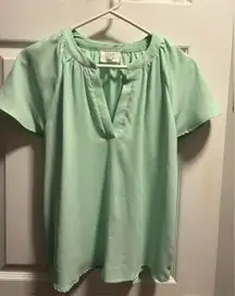 Olive & Oak mint green V neck short sleeve blouse