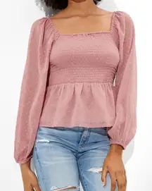 American Eagle Smocked‎ Square Neck Blouse Pink Size XS