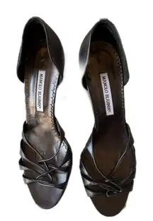 Manolo Blahnik ESPINADO Dorsay Grey Metallic Strappy Women's Shoes