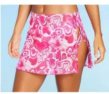 Wild Fable Women's Mesh Side Tie Cover Up Skirt Pink Heart
Print