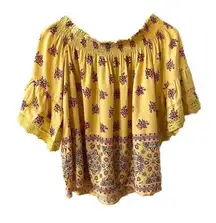 ANGIE Yellow‎ Floral Off the Shoulder Smocked Crop Top Size S Boho Western