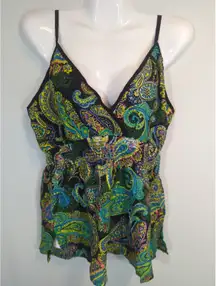 Cute Options Green Paisley Babydoll Cami V-Neck XL NWT Coastal Bohemian