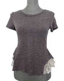 Free People Purple Lace Tee Shirt Size XS Peplum Fairy Whimsical Boho Casual