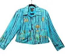 Bala Bala Embroidered Fish Sea Life Silk Jacket M Silk Vintage Ocean Art to Wear