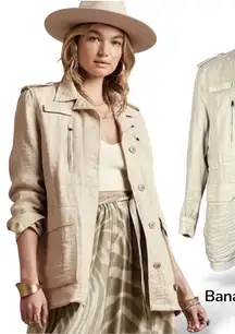 Banana Republic Linen Blend Utility Jacket Beige Military Style Button  M