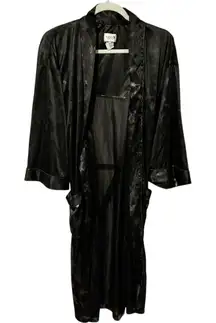Playboy Size Small/Medium Black Satin Bunny Print Belted House Bath Robe
