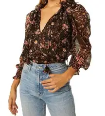 MISA Los Angeles Siena Split‑Tie Chiffon Blouse – Las Brisas Mix, Size XS NWT