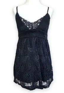 Vintage Wildcat Top Black Lace Trim Sleeveless Spaghetti Strap Babydoll Bow Tie