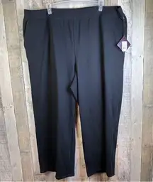 Ava & Viv Size 3X(24W-26W) Black Wide Leg Fleece Style Stretch Jogging Pants