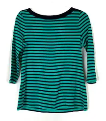 Talbots | 3/4 Sleeve Green Navy Stripe Stretch Weekend Tee Shirt Womens LP
