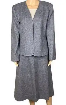 TALBOTS Gray 100% Wool Vintage skirt & blazer Suit Set circa 1990’s Size 12 EUC