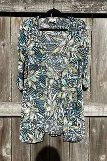 CHRISTINA  Cardigan Floral Brown Blue‎ Semi Sheer Medium Coverup Summer Spring