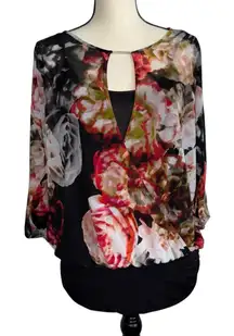 Jennifer Lopez Floral Keyhole Blouse - Black and Red size medium attached‎ cami