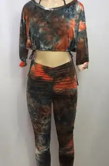 Tye Dye Ruched Pants and Crop Top 