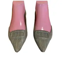 MARC JACOBS GRAY LEATHER SNAKESKIN-EMBOSSED LOW WEDGE HEEL PUMPS (36)