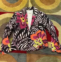 Silk Club Collection Blazer Jacket Groovy Zebra Stripes Floral Vintage Retro Y2K