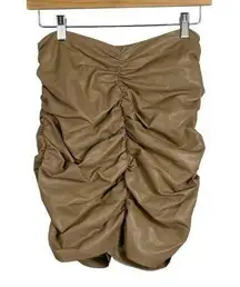 Astr The Label Leather Ruched Mini Skirt in Cappuccino Tan Size S