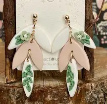 Handmade Polymer Clay Pink Leaf Earrings