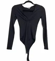 Bar III Black Ribbed V Neck Bodysuit